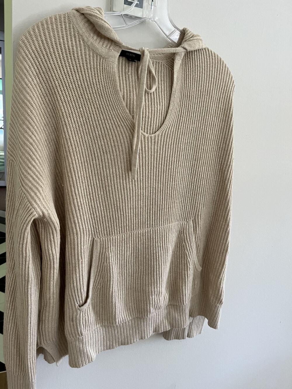 J. Crew Womens Hoodie L Cotton Cashmere Pink Sweater Preppy Coastal